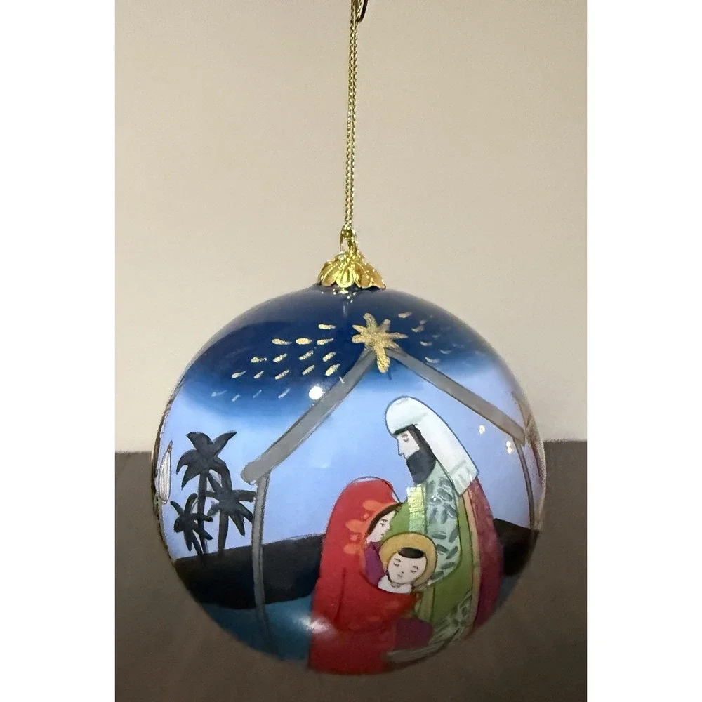 Pier 1 LI BIEN Manger Nativity Christmas Baby Jesus Glass Ornament, 2019